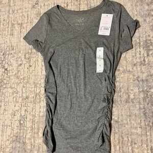 Gray V-Neck Ruched Women Top